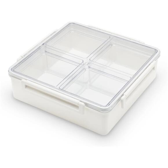 Snack Box 4 Compartment Airtight Serving Tray Portable Charcuterie Fruit Veggie - Picture 1 of 7